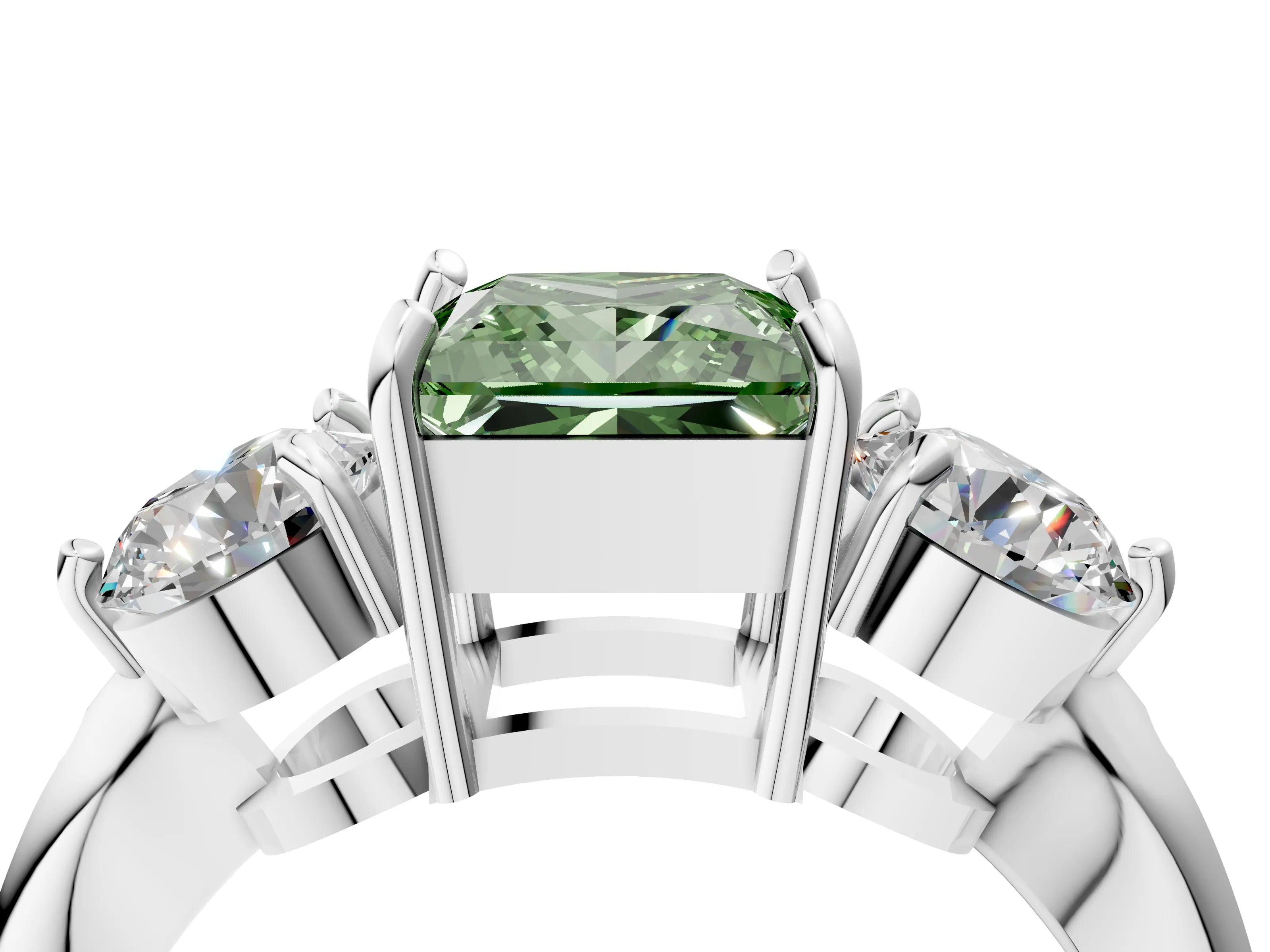 Platinum Three-Stone Fancy Green Princess Cut Diamond Channel Set Engagement Ring with Prong Setting_28