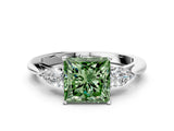 Platinum Three-Stone Fancy Green Princess Cut Diamond Ring with Pear  Side Stones in Four-Prong Setting_12