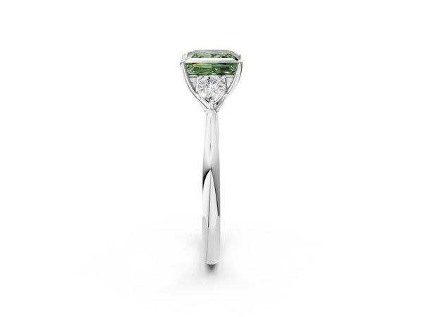 Platinum Princess Cut Engagement Ring Setting for Fancy Green Center with Pear Side Stones
