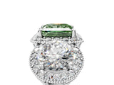 Platinum Three-Stone Fancy Green Princess Cut Halo Diamond Milgrain Band with Four-Prong Setting_11
