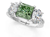 Platinum Three-Stone Fancy Green Princess  Diamond Milgrain Pave Band with Prong Setting 1