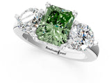 Platinum Three-Stone Fancy Green Radiant  Brilliant Cut Solitaire Ring with Prong Setting on a Classic Band 2