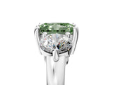 Platinum Three-Stone Fancy Green Radiant  Brilliant Cut Solitaire Ring with Prong Setting on a Classic Band