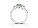 Platinum Three-Stone Fancy Green Radiant Cut Cut Diamond Ring with Channel Set Band and Four-Prong Setting_51