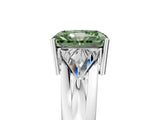 Platinum Three-Stone Fancy Green Radiant Cut Cut Diamond Ring with Trillion Side Stones on a Split Shank Band_11