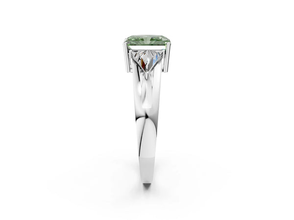 Platinum Radiant Cut Split Shank Three Stone Engagement Ring Setting for Fancy Green Center