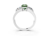 Platinum Three-Stone Fancy Green Radiant Cut Cut Diamond Ring with Trillion Side Stones on a Split Shank Band_9