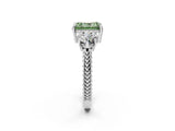 Platinum Three-Stone Fancy Green Radiant Cut Cut Milgrain Band Prong Setting Ring_20
