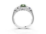 Platinum Three-Stone Fancy Green Radiant Cut Cut Milgrain Band Prong Setting Ring_21
