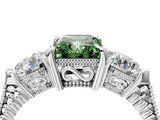 Platinum Three-Stone Fancy Green Radiant Cut Cut Milgrain Band Prong Setting Ring_22