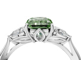 Platinum Three-Stone Fancy Green Radiant Cut Diamond Ring with Pear  Side Stones in Four-Prong Setting_16