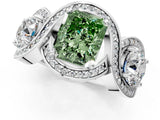 Platinum Three-Stone Fancy Green Radiant Cut Diamond Wave Pave Band with Prong Setting_31