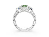 Platinum Three-Stone Fancy Green Radiant  Diamond Milgrain Pave Band with Prong Setting 3