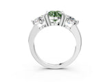 Platinum Three-Stone Fancy Green Round  Brilliant Cut Solitaire Ring with Prong Setting on a Classic Band 4