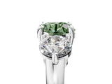 Platinum Three-Stone Fancy Green Round  Brilliant Cut Solitaire Ring with Prong Setting on a Classic Band