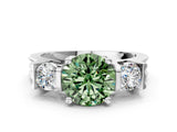 Platinum Three-Stone Fancy Green Round Cut Cut Classic Band Prong Setting Ring_6