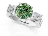 Platinum Three-Stone Fancy Green Round Cut Cut Classic Band Prong Setting Ring_7