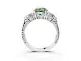 Platinum Three-Stone Fancy Green Round Cut Cut Milgrain Band Prong Setting Ring_9