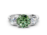 Platinum Three-Stone Fancy Green Round Cut Diamond Channel Set Engagement Ring with Prong Setting_24