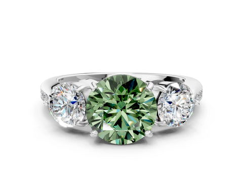 Platinum Three-Stone Fancy Green Round Cut Diamond Channel Set Engagement Ring with Prong Setting_24