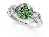 Platinum Three-Stone Fancy Green Round Cut Diamond Channel Set Engagement Ring with Prong Setting_25