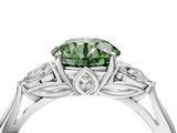 Platinum Three-Stone Fancy Green Round Cut Diamond Ring with Pear  Side Stones in Four-Prong Setting_28
