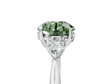 Platinum Three-Stone Fancy Green Round Cut Diamond Ring with Pear  Side Stones in Four-Prong Setting_29