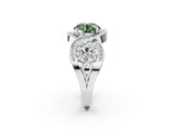 Platinum Three-Stone Fancy Green Round Cut Diamond Wave Pave Band with Prong Setting_80