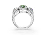 Platinum Three-Stone Fancy Green Round Cut Halo Diamond Milgrain Band with Four-Prong Setting_15