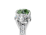 Platinum Three-Stone Fancy Green Round  Diamond Milgrain Pave Band with Prong Setting 5