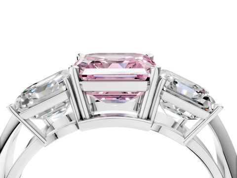 Platinum Three-Stone Fancy Pink Asscher Cut Cut Diamond Engagement Ring with Prong Setting on a White Gold Band_52
