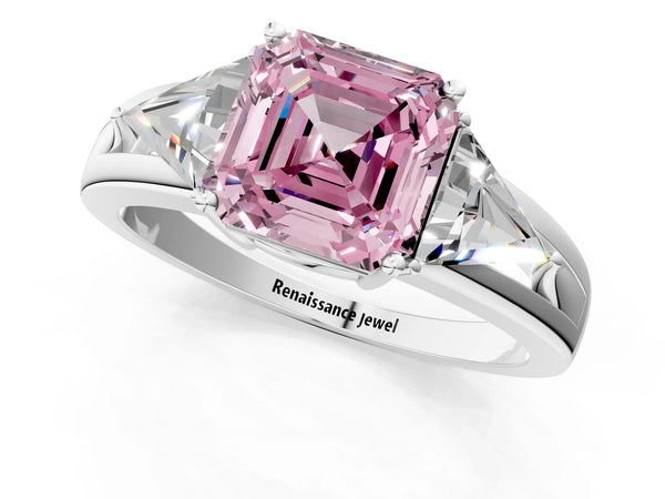 Platinum Asscher Cut Split Shank Three Stone Engagement Ring Setting for Fancy Pink Center