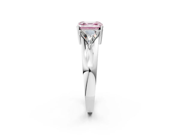 Platinum Asscher Cut Split Shank Three Stone Engagement Ring Setting for Fancy Pink Center
