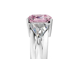 Platinum Three-Stone Fancy Pink Asscher Cut Cut Diamond Ring with Trillion Side Stones on a Split Shank Band_77