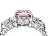 Platinum Three-Stone Fancy Pink Asscher Cut Cut Milgrain Band Prong Setting Ring_10