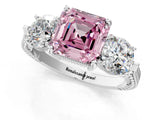 Platinum Three-Stone Fancy Pink Asscher Cut Cut Milgrain Band Prong Setting Ring_7