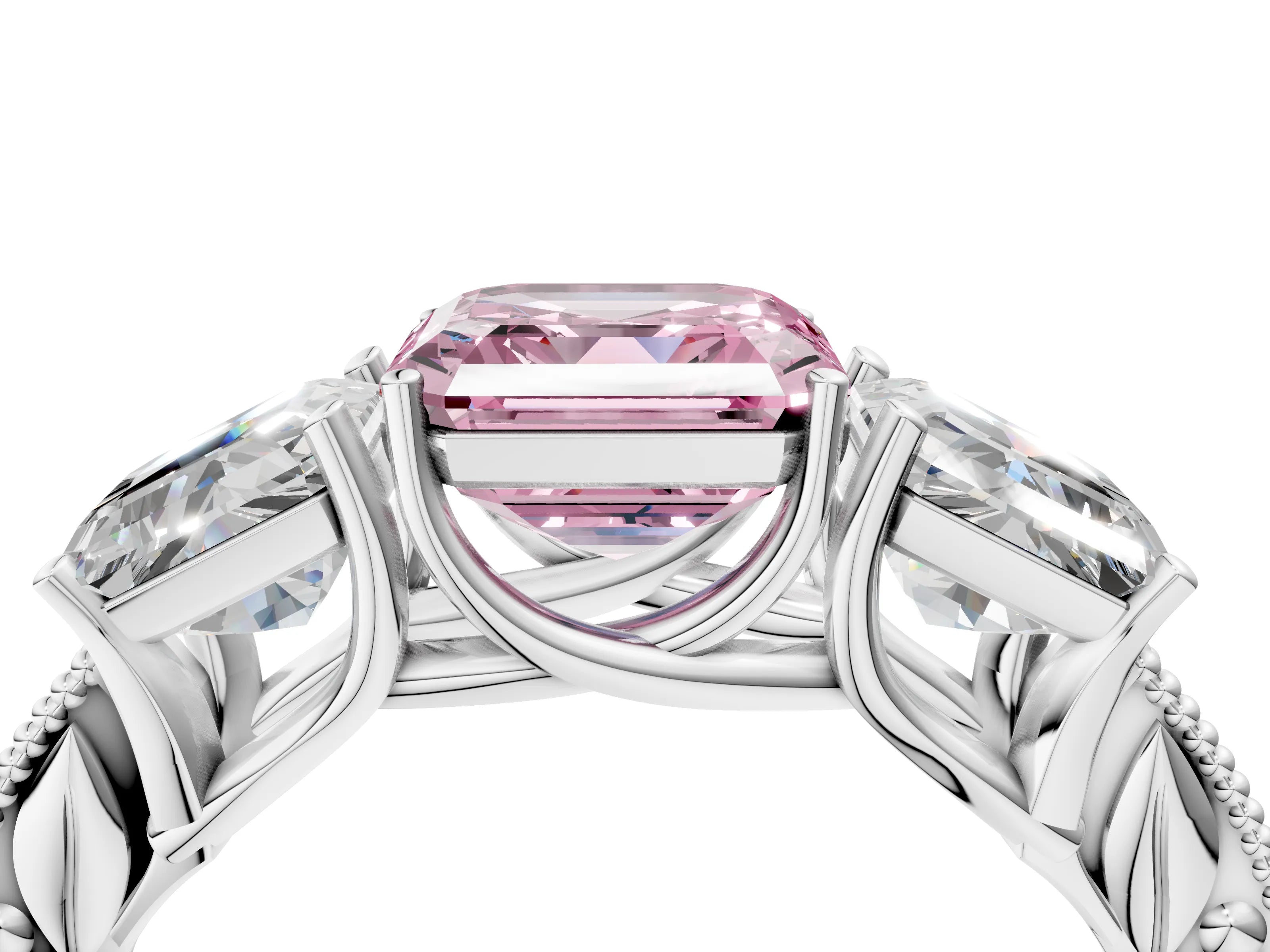 Platinum Three-Stone Fancy Pink Asscher Cut Cut Milgrain Pavé Engagement Ring_22