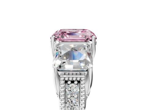 Platinum Three-Stone Fancy Pink Asscher Cut Cut Milgrain Pavé Engagement Ring_23