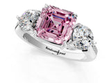 Platinum Three-Stone Fancy Pink Asscher Cut Diamond Channel Set Engagement Ring with Prong Setting_19