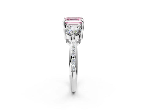 Platinum Three-Stone Fancy Pink Asscher Cut Diamond Channel Set Engagement Ring with Prong Setting_20