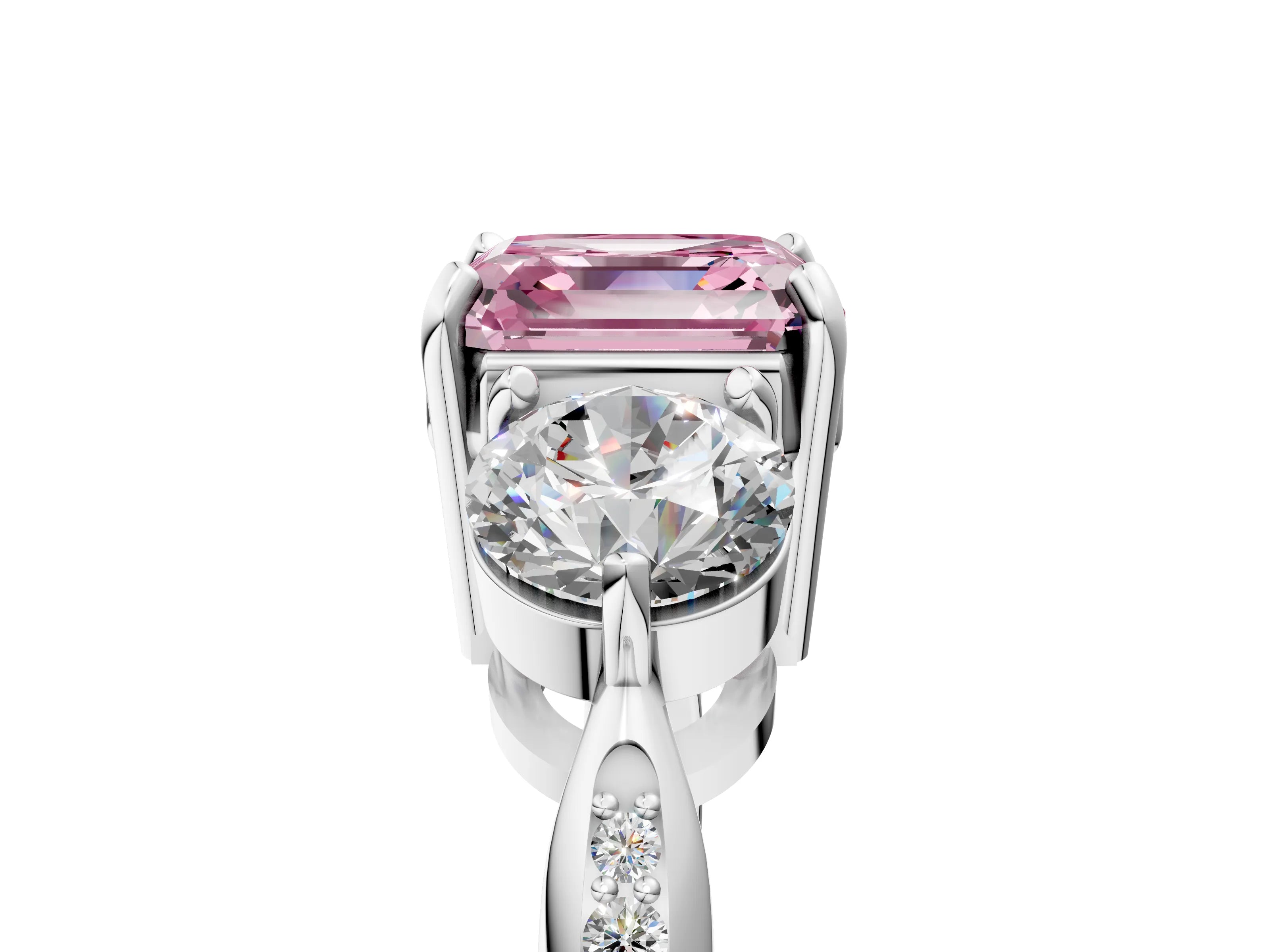 Platinum Three-Stone Fancy Pink Asscher Cut Diamond Channel Set Engagement Ring with Prong Setting_23
