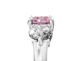 Platinum Three-Stone Fancy Pink Cushion  Brilliant Cut Solitaire Ring with Prong Setting on a Classic Band 5
