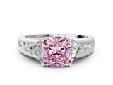 Platinum Three-Stone Fancy Pink Cushion Cut Cut Diamond Ring with Trillion Side Stones on a Split Shank Band_24