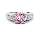Platinum Three-Stone Fancy Pink Cushion Cut Cut Diamond Ring with Trillion Side Stones on a Split Shank Band_30