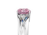 Platinum Three-Stone Fancy Pink Cushion Cut Cut Diamond Ring with Trillion Side Stones on a Split Shank Band_35