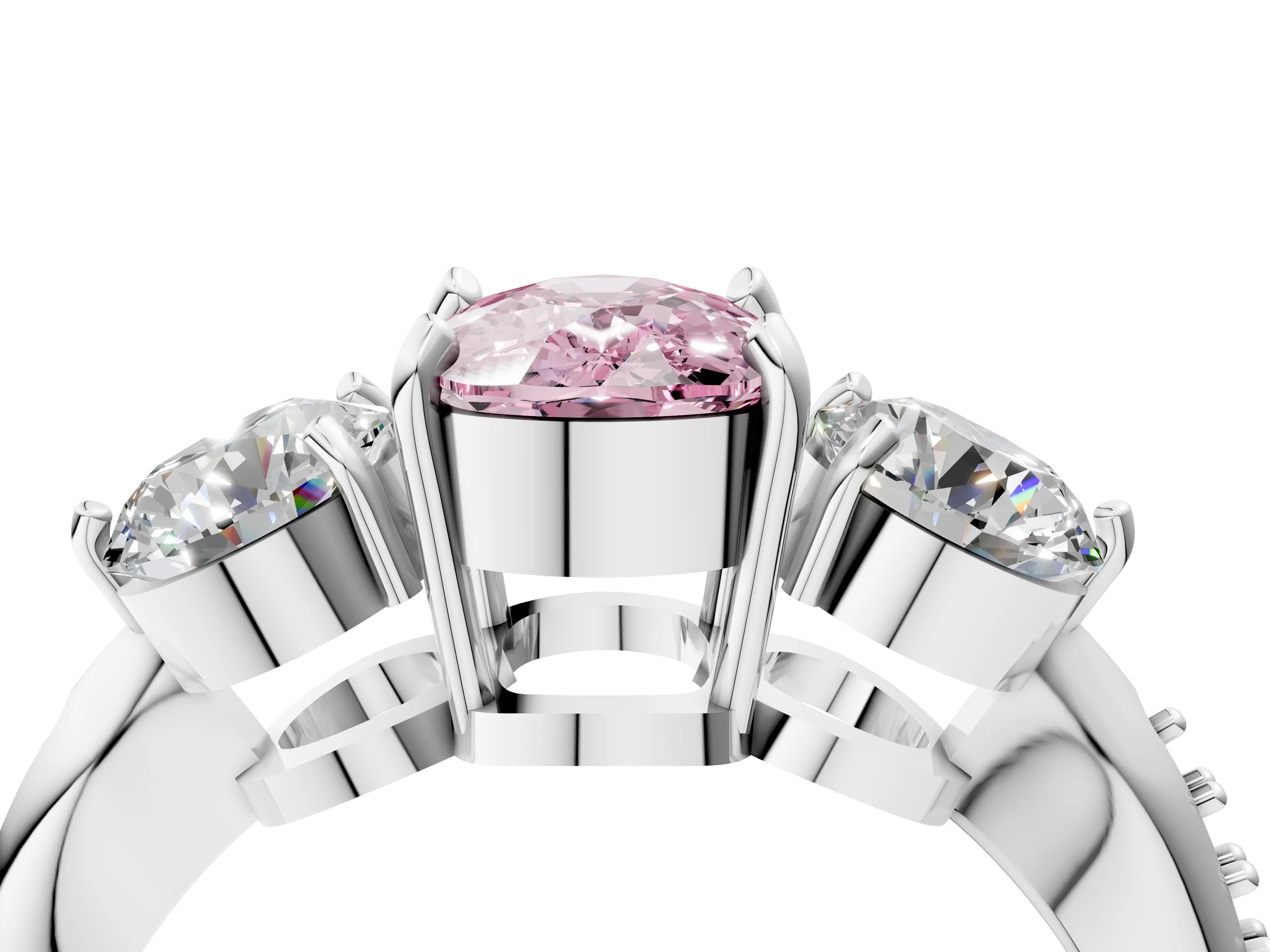 Platinum Three-Stone Fancy Pink Cushion Cut Diamond Channel Set Engagement Ring with Prong Setting_28