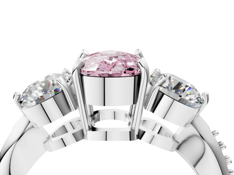 Platinum Three-Stone Fancy Pink Cushion Cut Diamond Channel Set Engagement Ring with Prong Setting_28