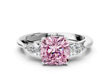 Platinum Three-Stone Fancy Pink Cushion Cut Diamond Ring with Pear  Side Stones in Four-Prong Setting_12