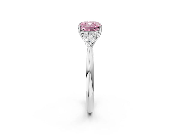 Platinum Cushion Cut Engagement Ring Setting for Fancy Pink Center with Pear Side Stones
