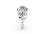 Platinum Three-Stone Fancy Pink Cushion Cut Diamond Wave Pave Band with Prong Setting_56